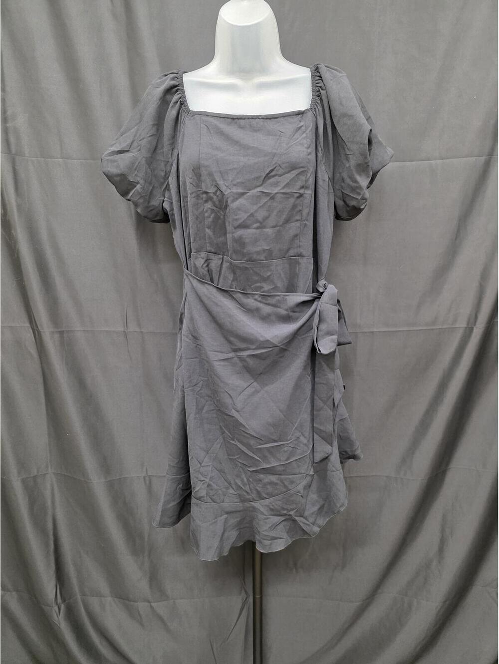 SAMPEEL WOMEN’S PUFF SLEEVE SQUARE NECK SUMMER DRESS TIE WAIST SIZE L